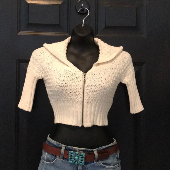 Guess cropped knitted hoodie ivory - Picture 1 of 4